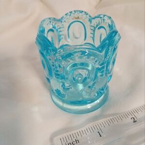 L.E. Smith Moon & Stars Blue Glass Bobby Pin/Toothpick Holder Scalloped Edge Vtg